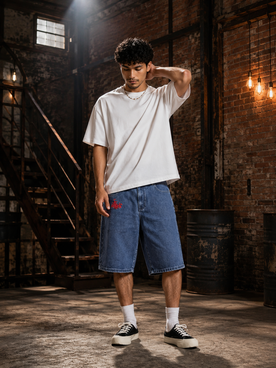 AeeteeJeans Embroidery Baggy Jorts