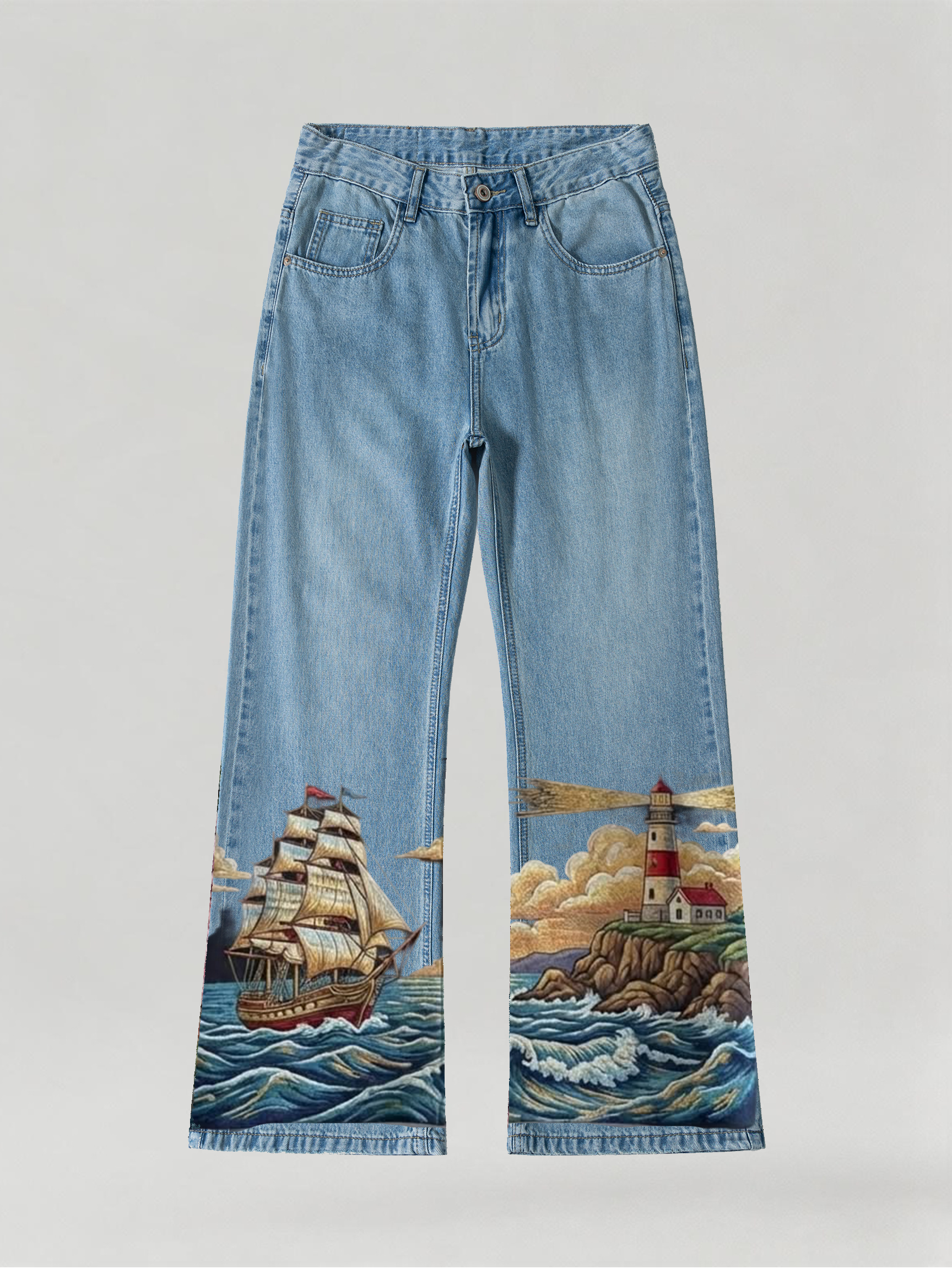 Boat & Pharos Embroidery Denim