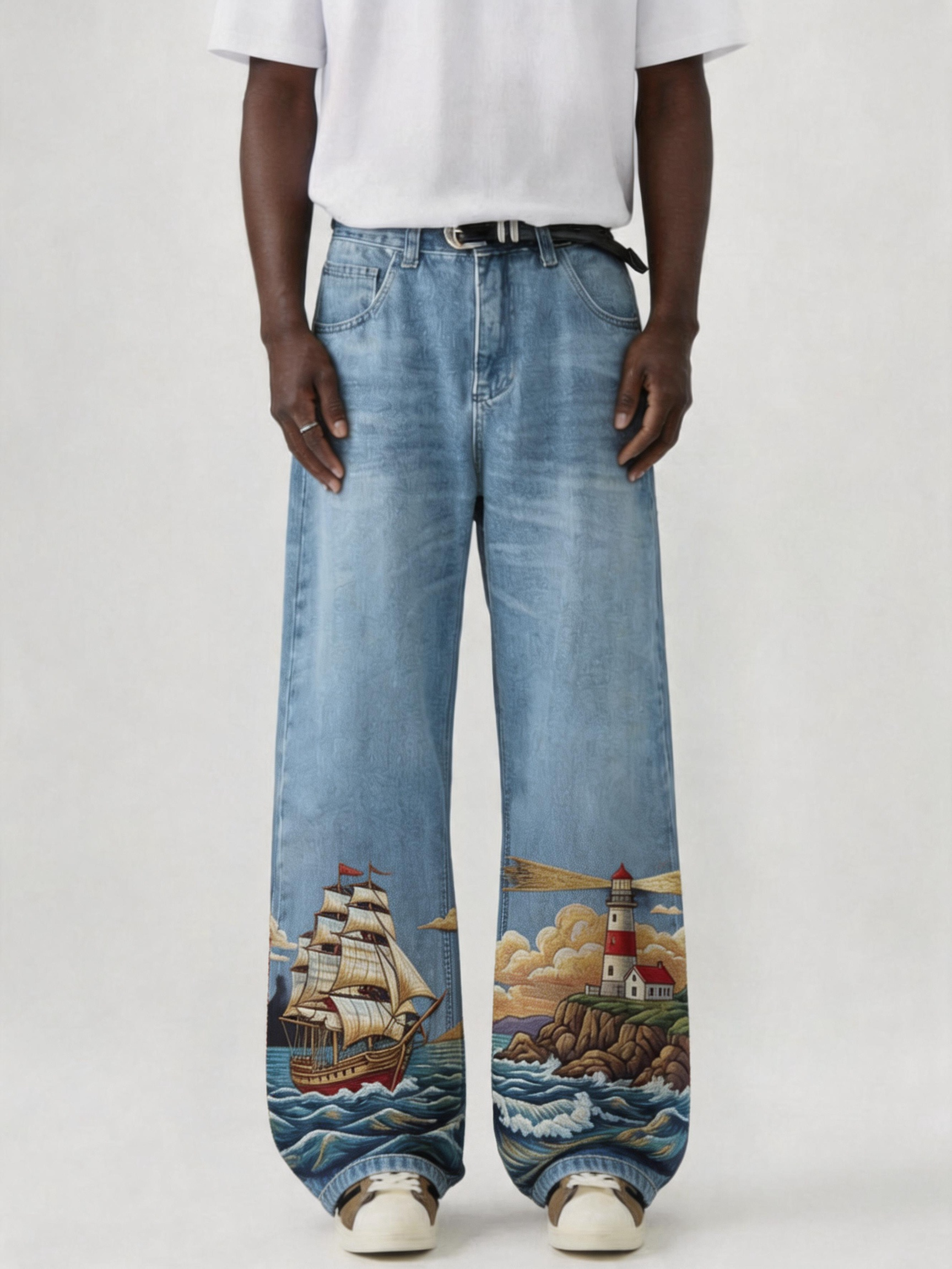 Boat & Pharos Embroidery Denim
