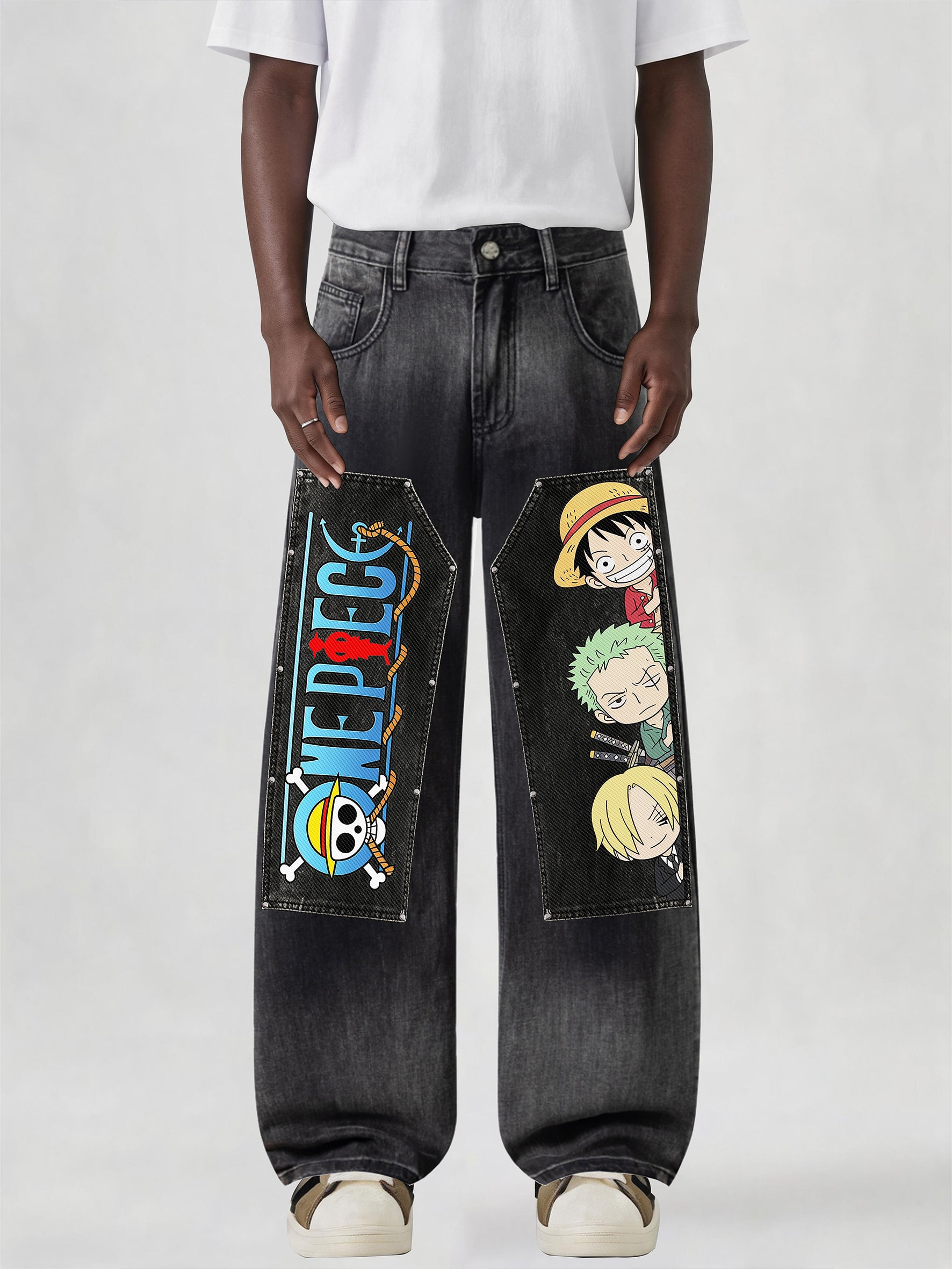 Q One Piece Cartoon Swaps Jeans