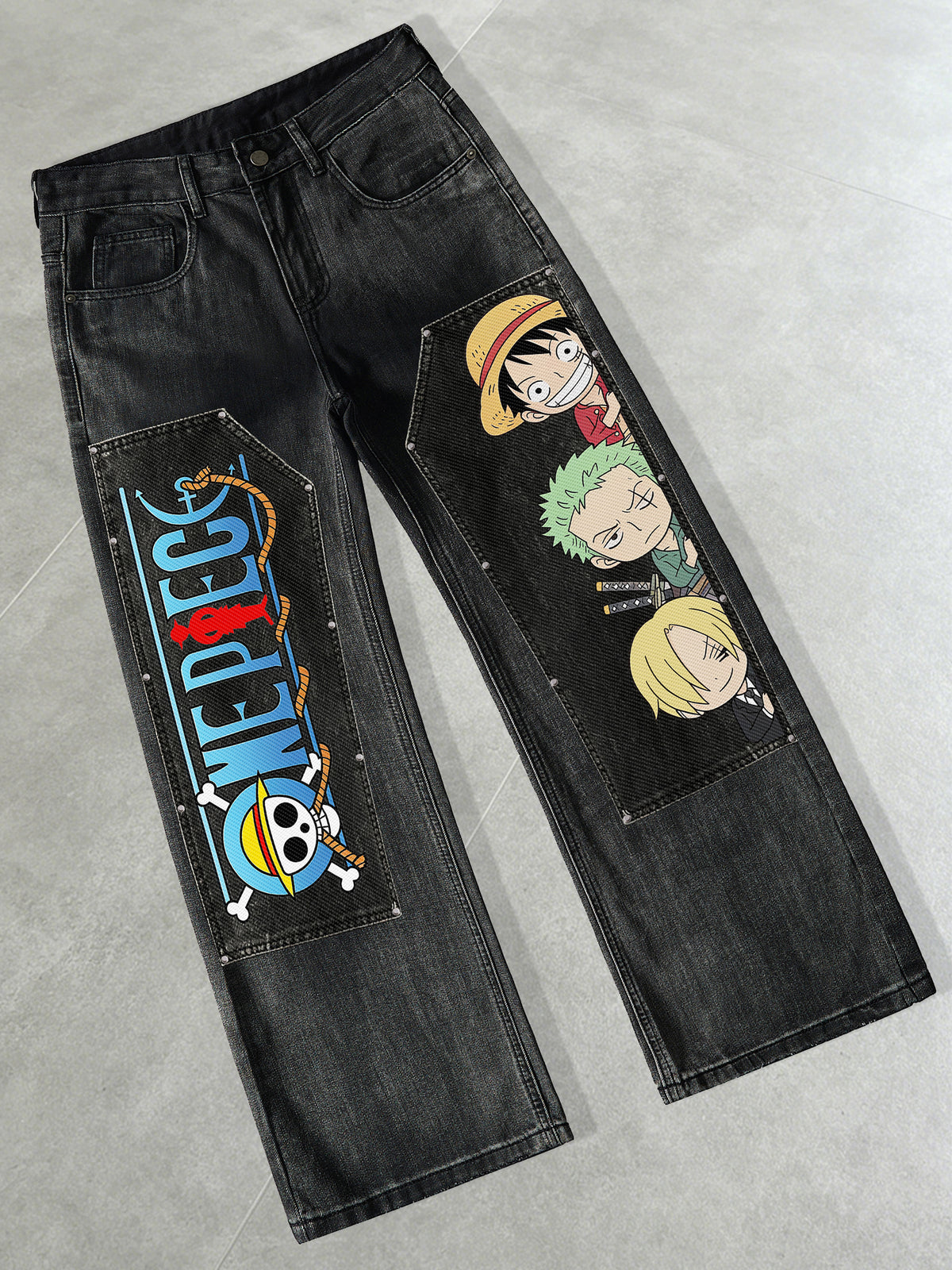 Q One Piece Cartoon Swaps Jeans