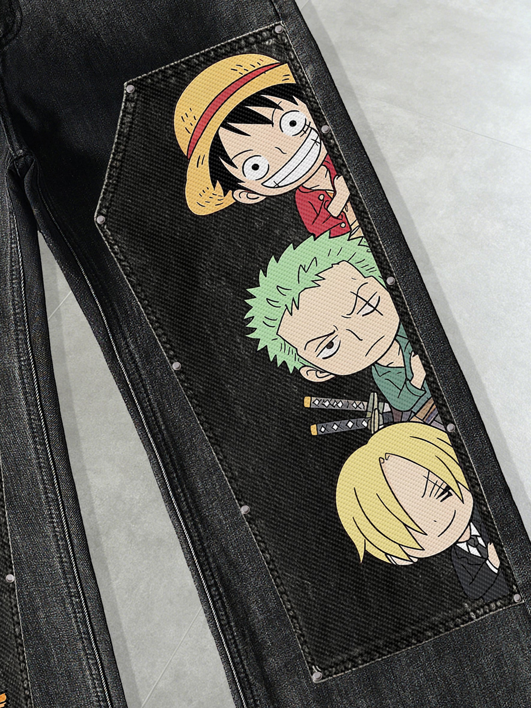 Q One Piece Cartoon Swaps Jeans
