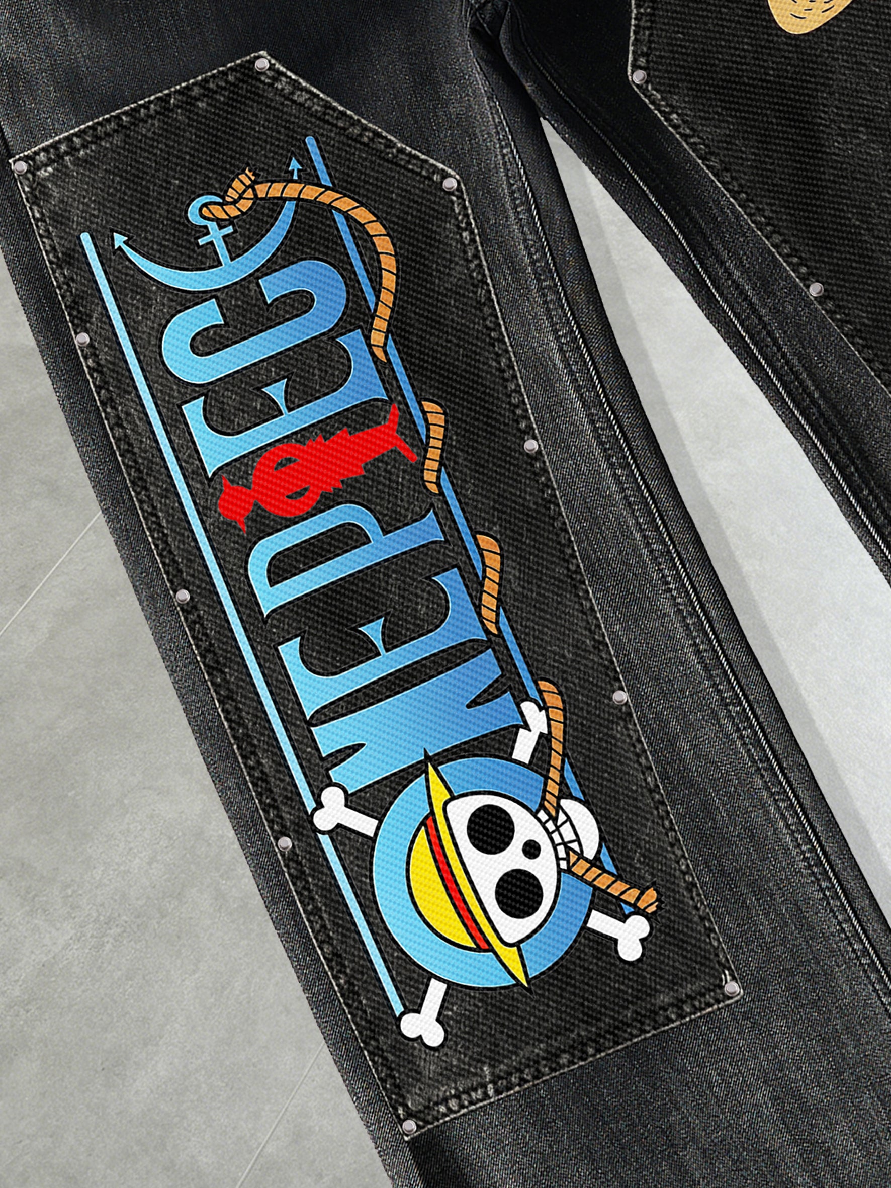 Q One Piece Cartoon Swaps Jeans