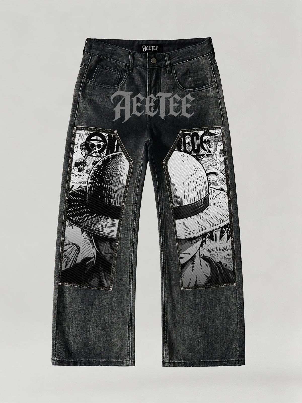 Luffy Black White Comics Denim