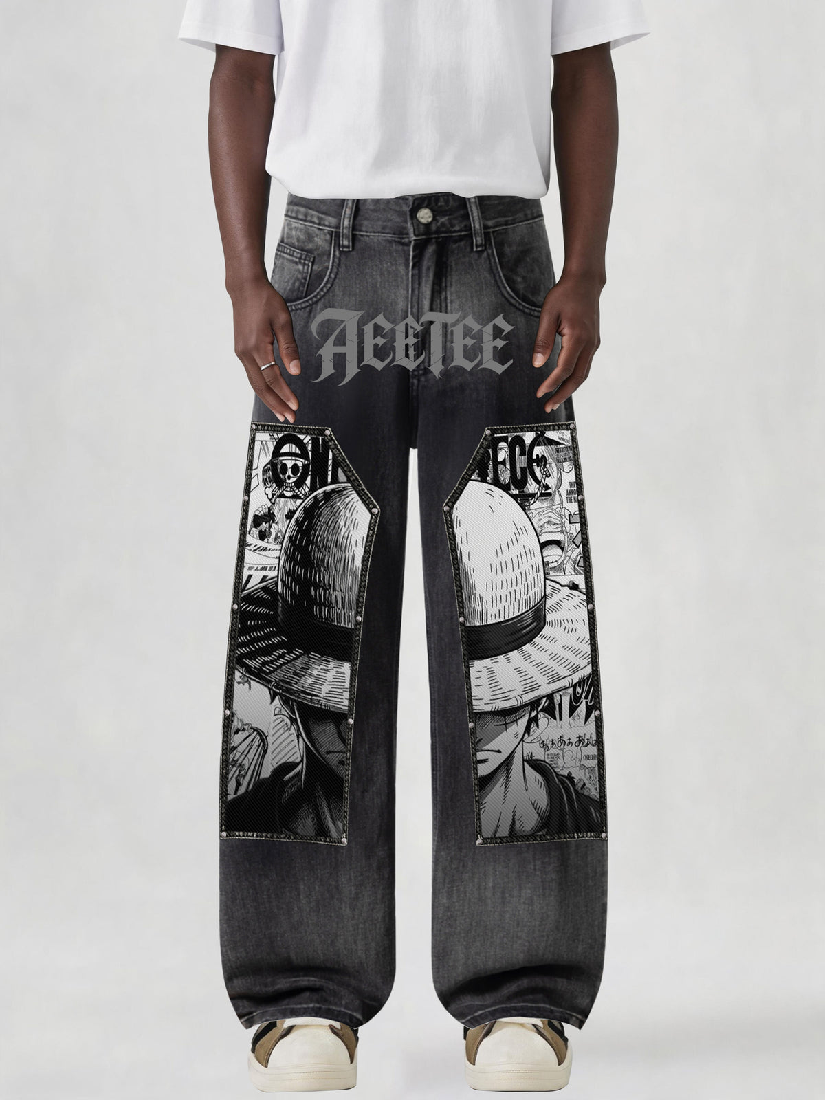 Luffy Black White Comics Denim