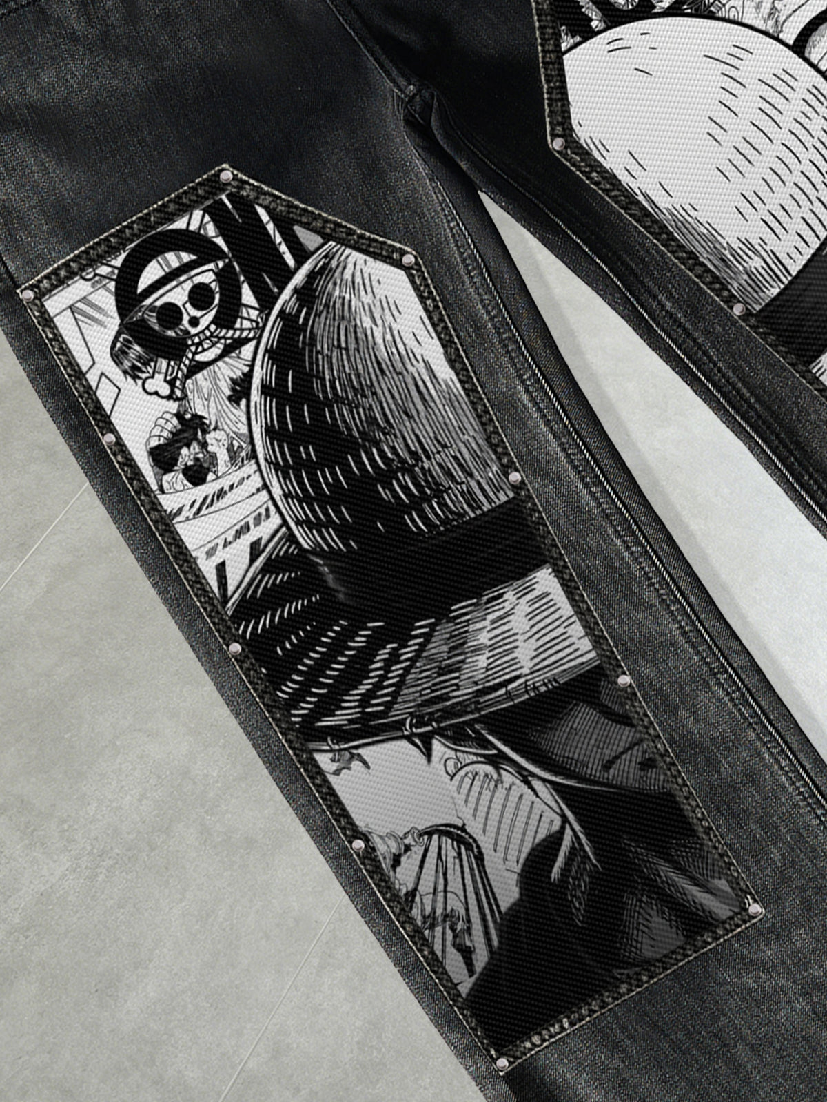 Luffy Black White Comics Denim