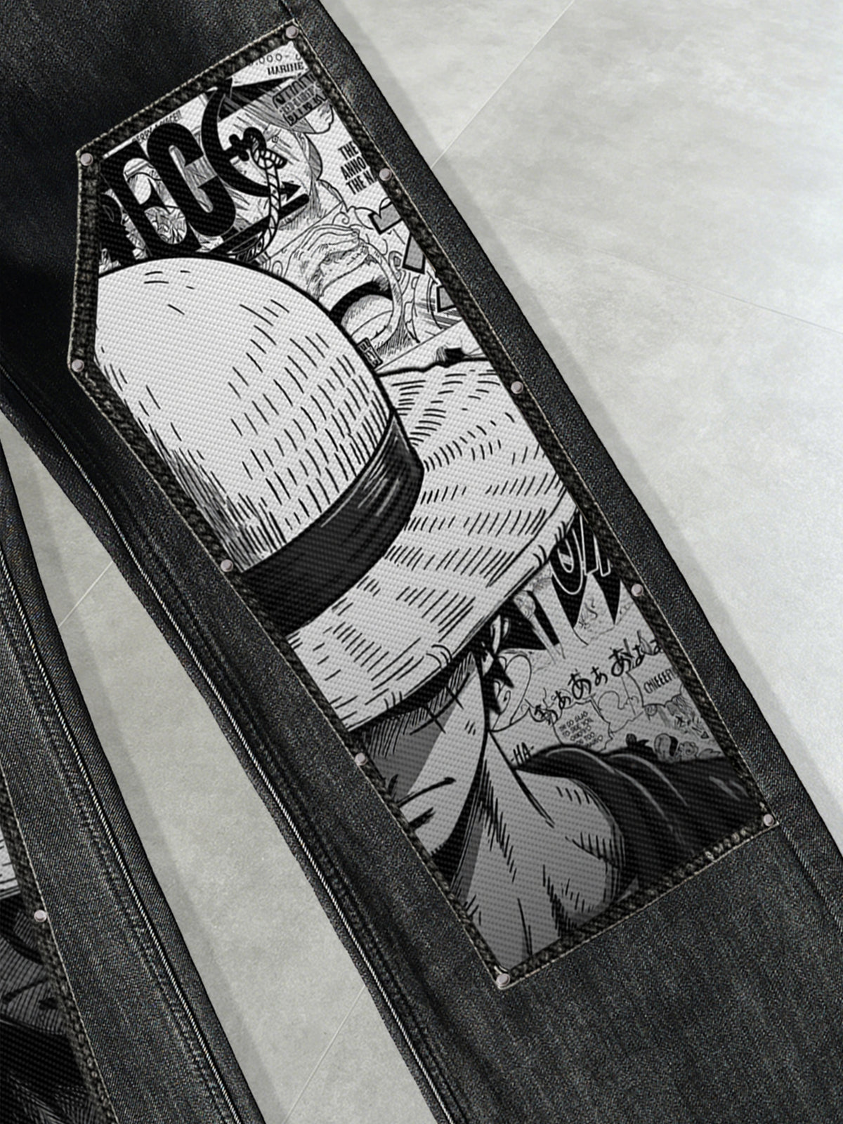 Luffy Black White Comics Denim