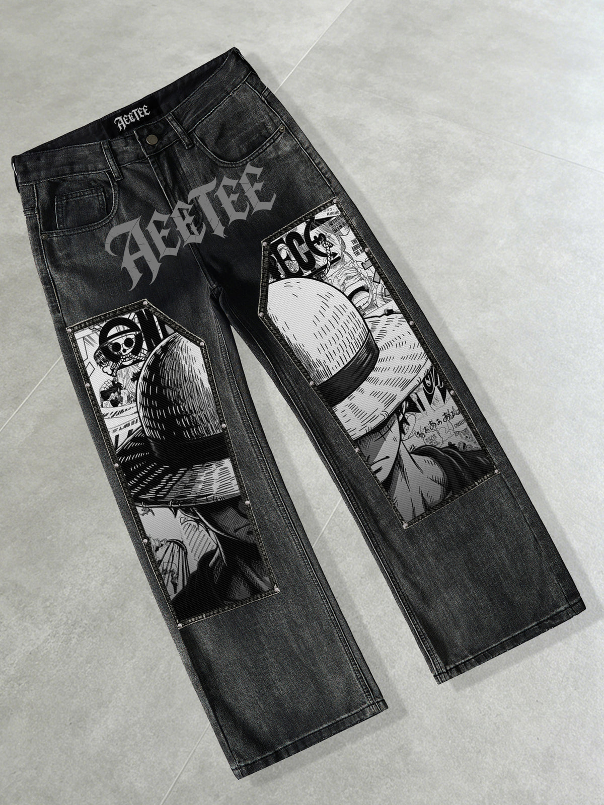 Luffy Black White Comics Denim