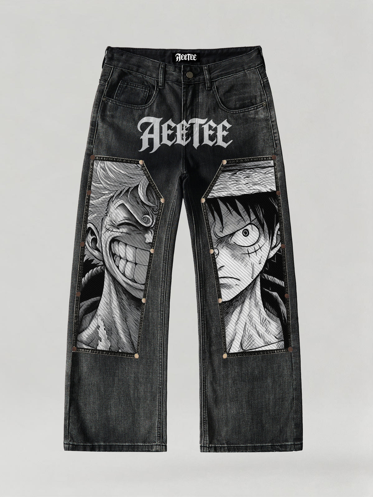D.Luffy Black White Comics Jeans