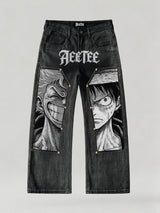 D.Luffy Black White Comics Jeans