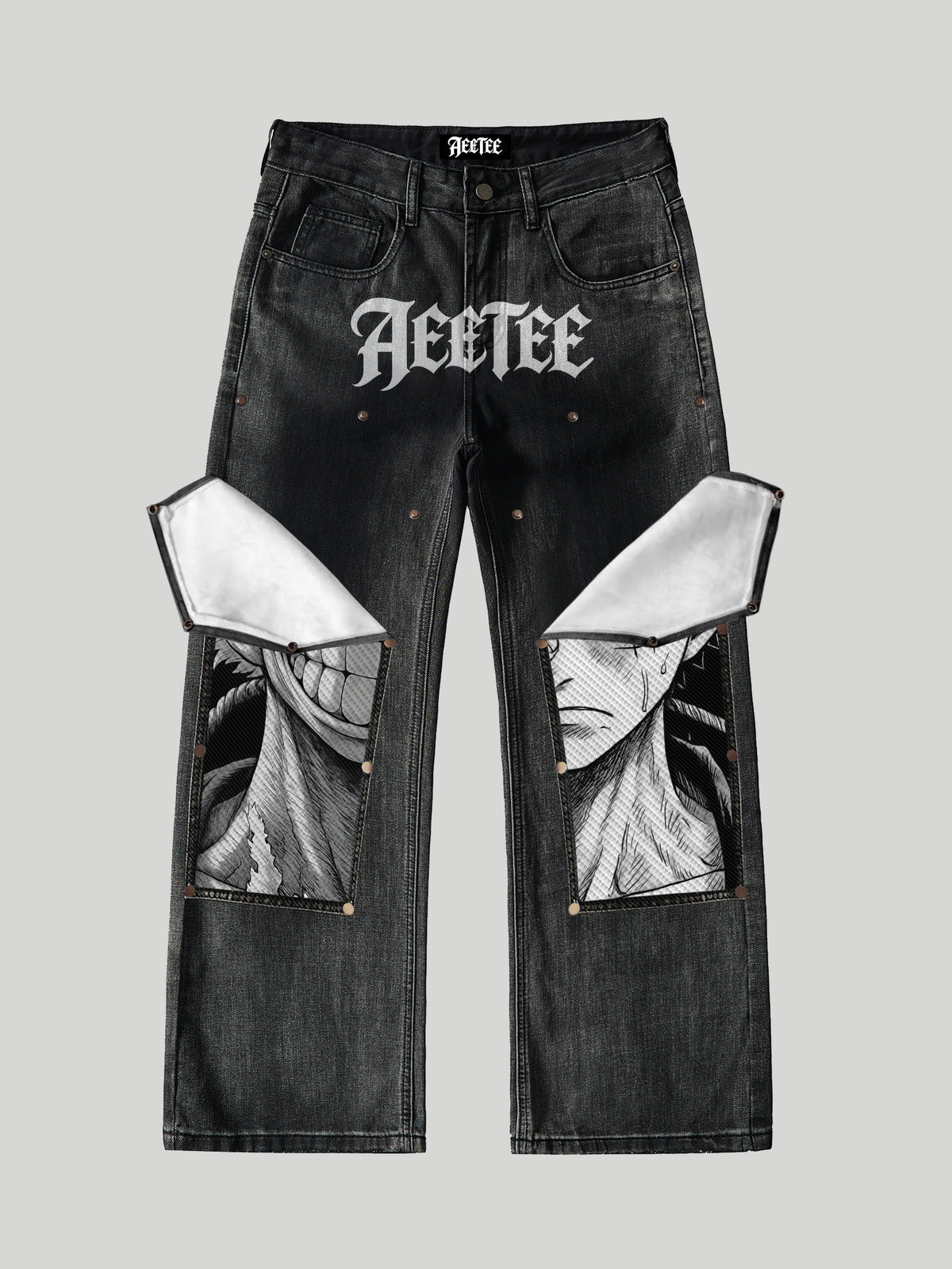 D.Luffy Black White Comics Jeans