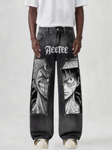 D.Luffy Black White Comics Jeans