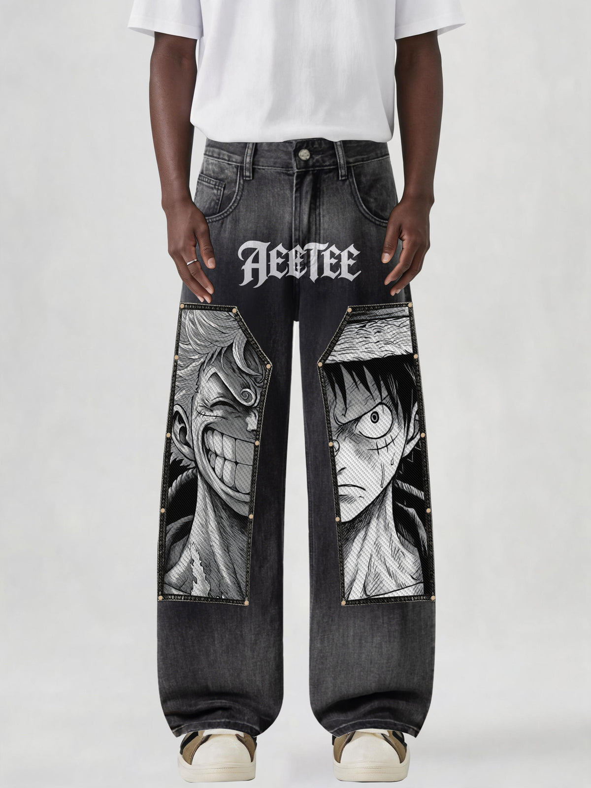 D.Luffy Black White Comics Jeans