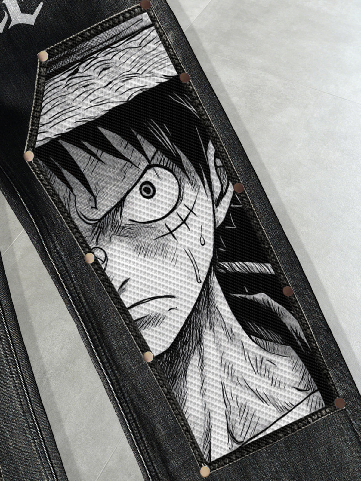 D.Luffy Black White Comics Jeans