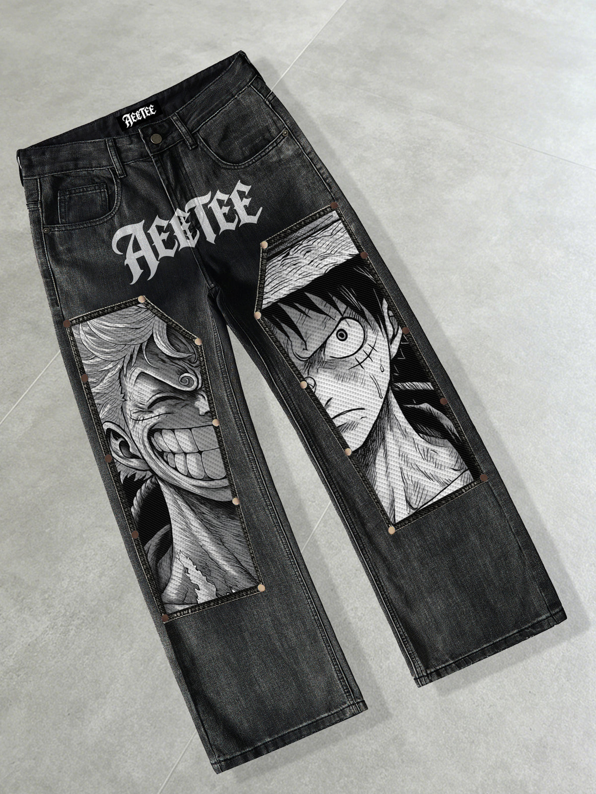 D.Luffy Black White Comics Jeans