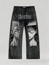 D.Luffy Black White Comics Denim Jeans