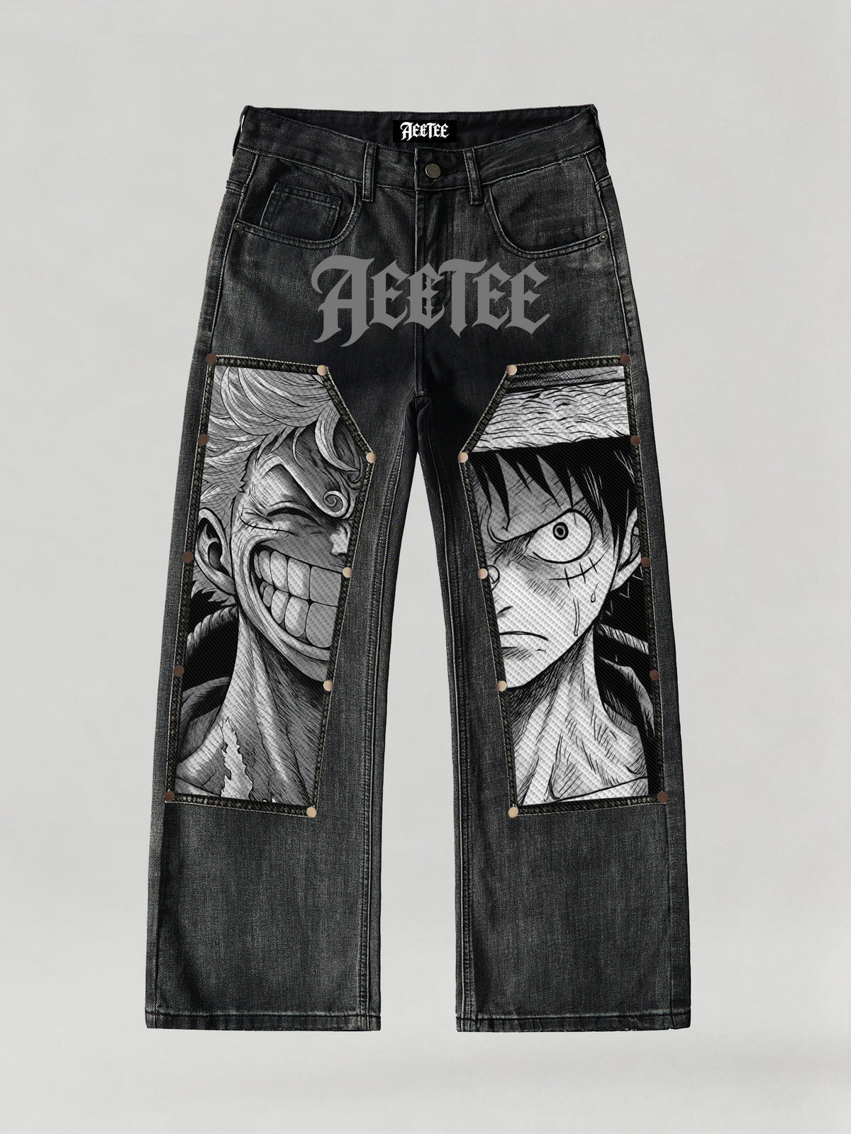 D.Luffy Black White Comics Denim Jeans
