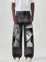 D.Luffy Black White Comics Denim Jeans