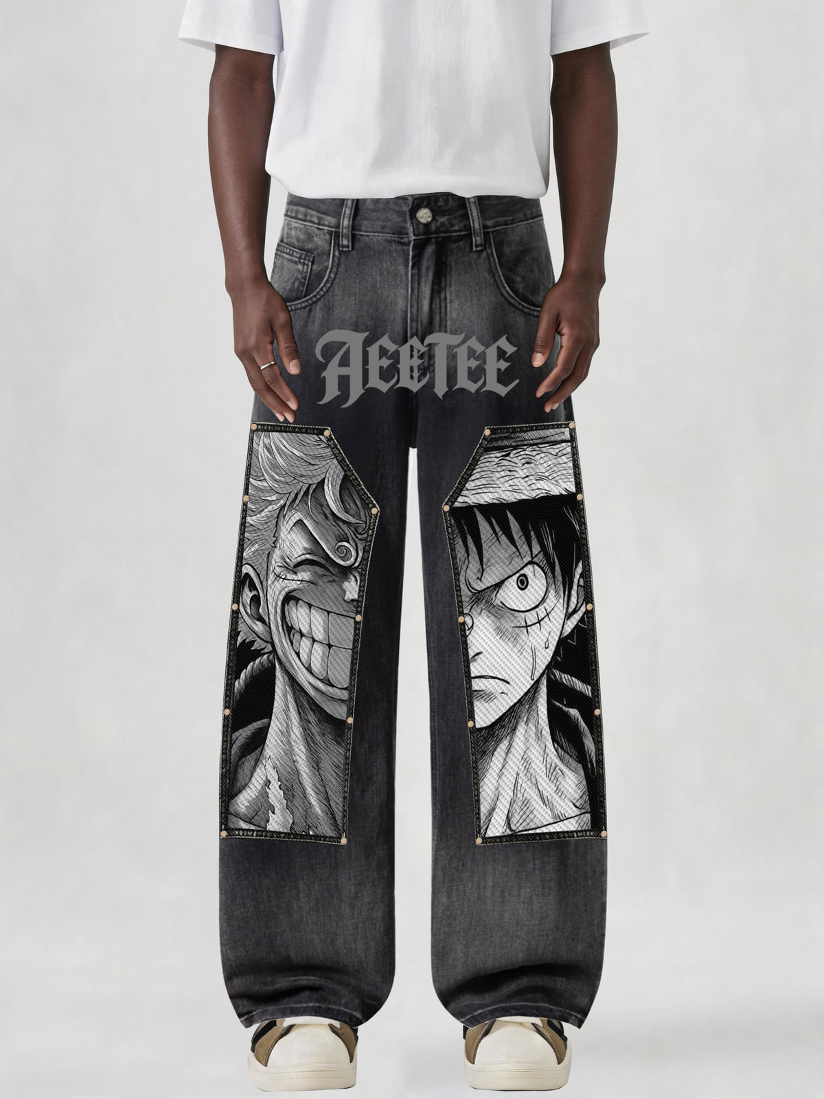 D.Luffy Black White Comics Denim Jeans