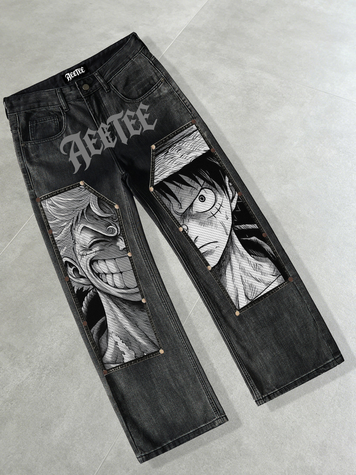 D.Luffy Black White Comics Denim Jeans