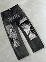D.Luffy Black White Comics Denim Jeans