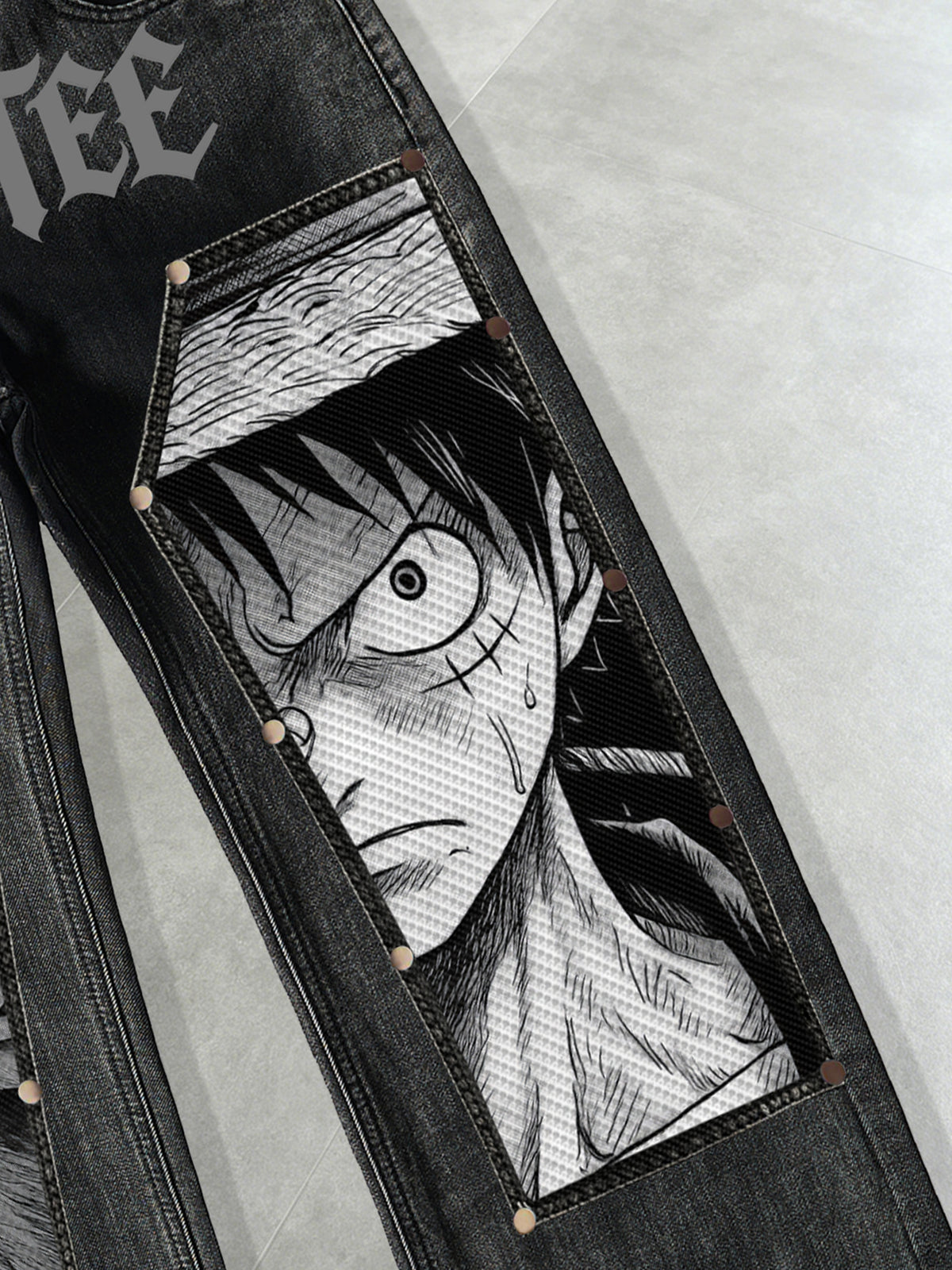 D.Luffy Black White Comics Denim Jeans