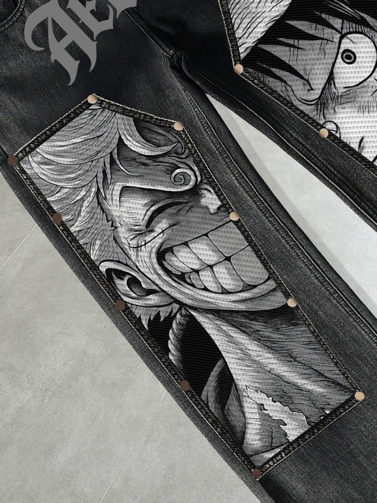 D.Luffy Black White Comics Denim Jeans