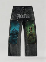 One Piece Jinbe & Usopp Patches Rivet Jeans