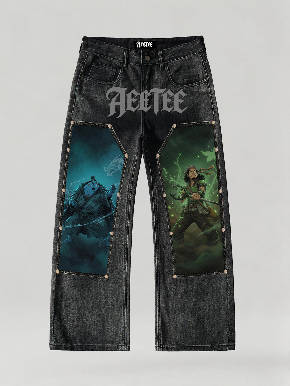 One Piece Jinbe & Usopp Patches Rivet Jeans