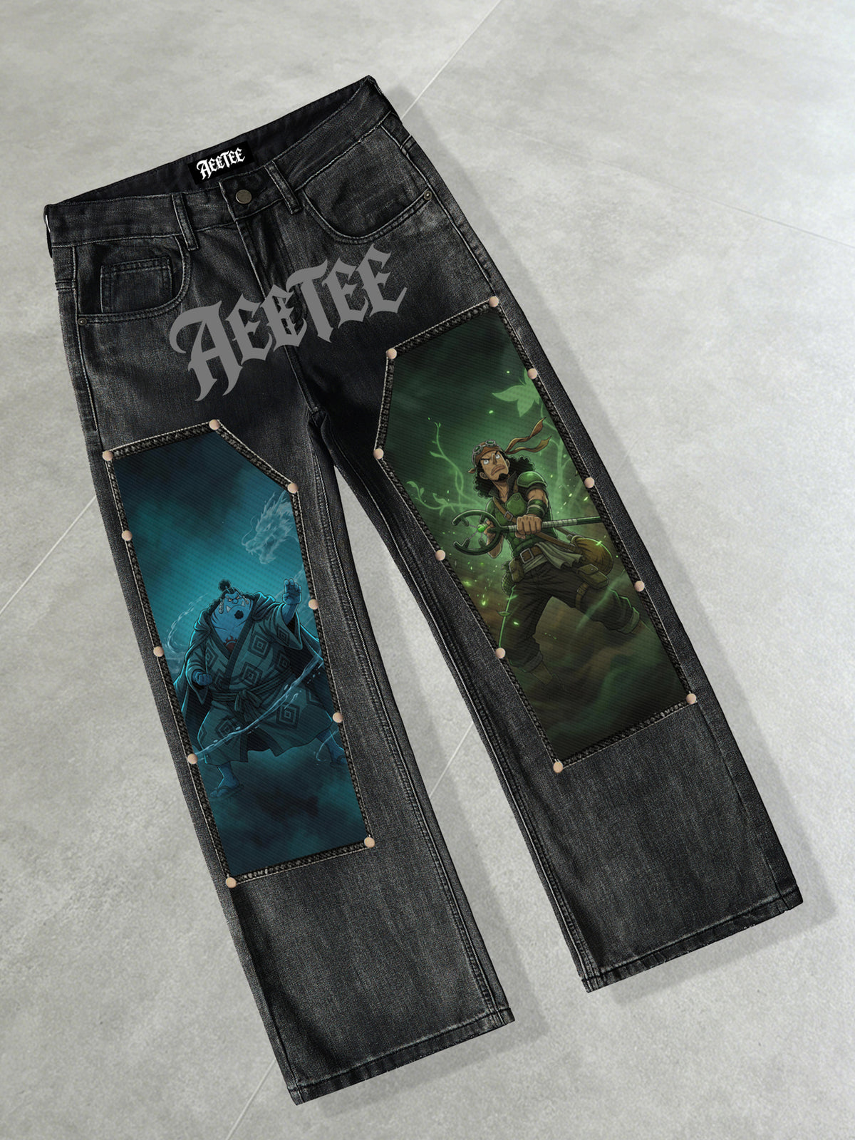 One Piece Jinbe & Usopp Patches Rivet Jeans