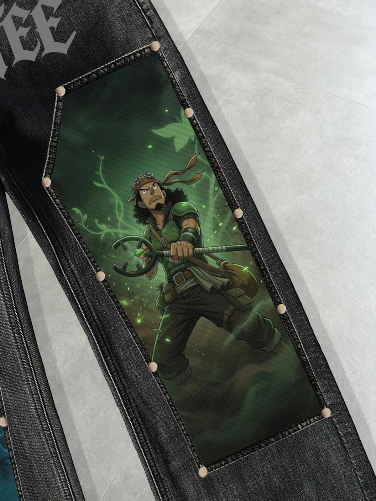 One Piece Jinbe & Usopp Patches Rivet Jeans