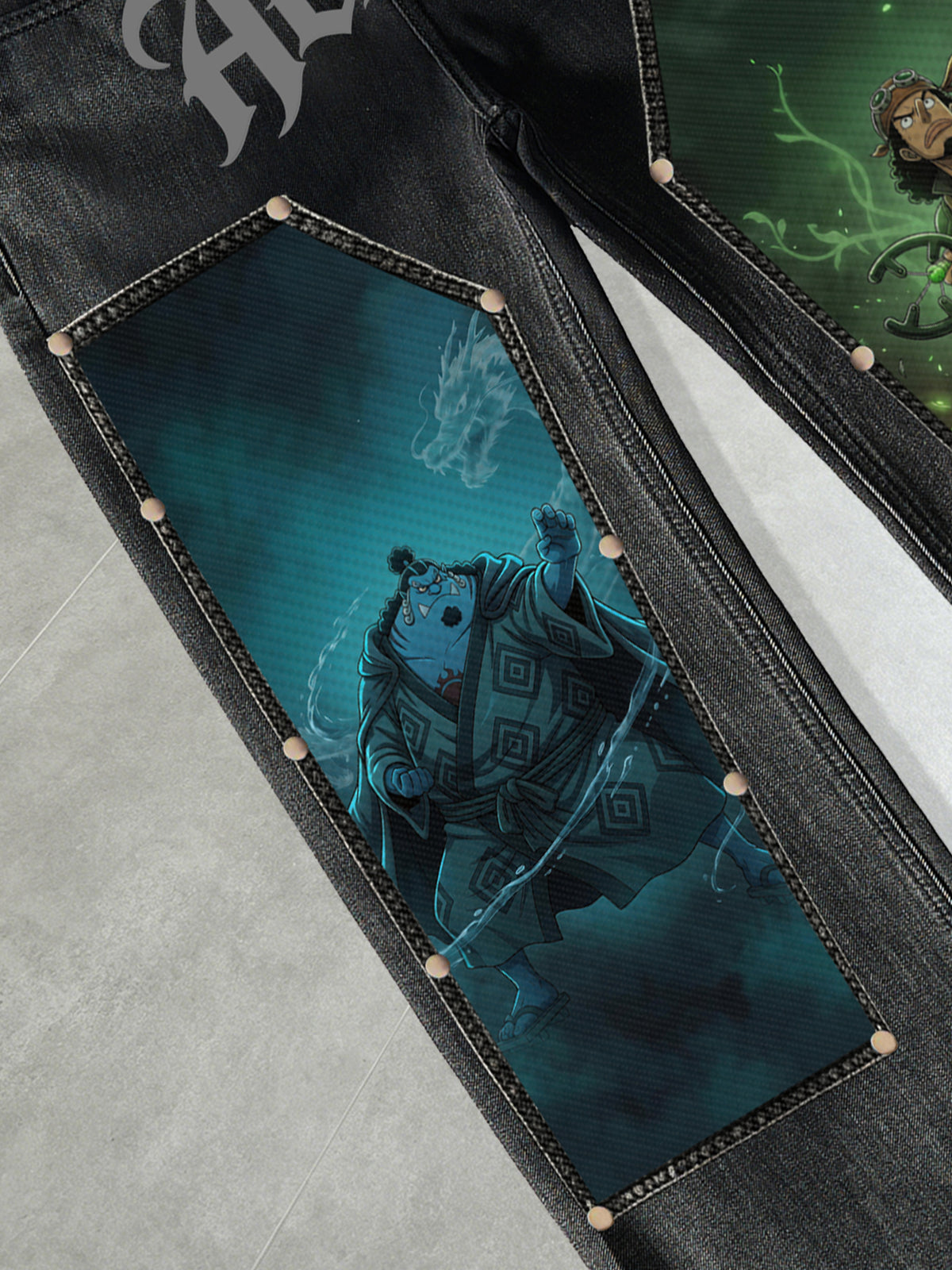 One Piece Jinbe & Usopp Patches Rivet Jeans