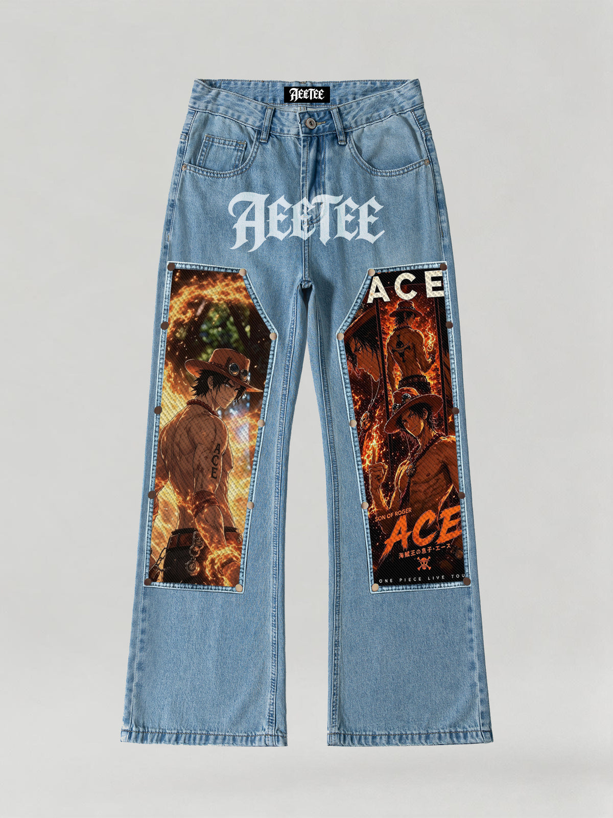 Portgas D. Ace flame Print Patches Denim