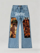 Portgas D. Ace flame Print Patches Denim