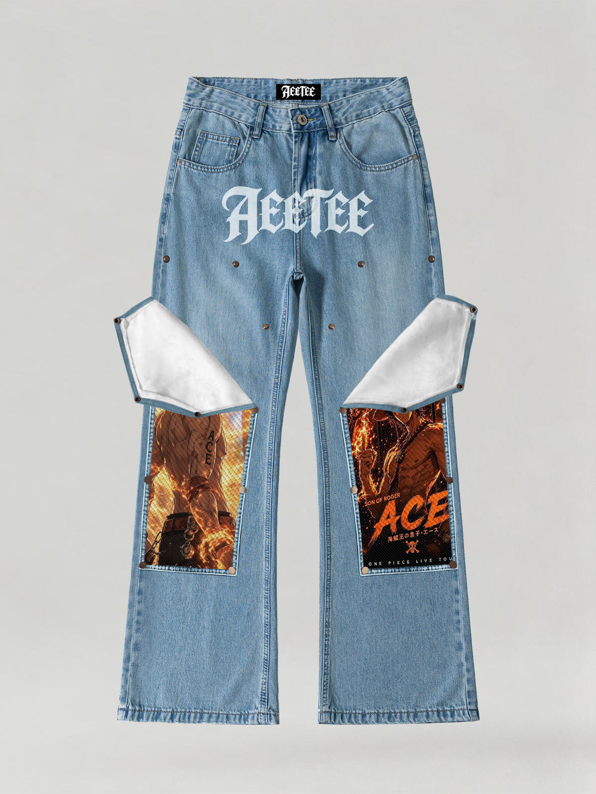 Portgas D. Ace flame Print Patches Denim