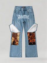 Portgas D. Ace flame Print Patches Denim
