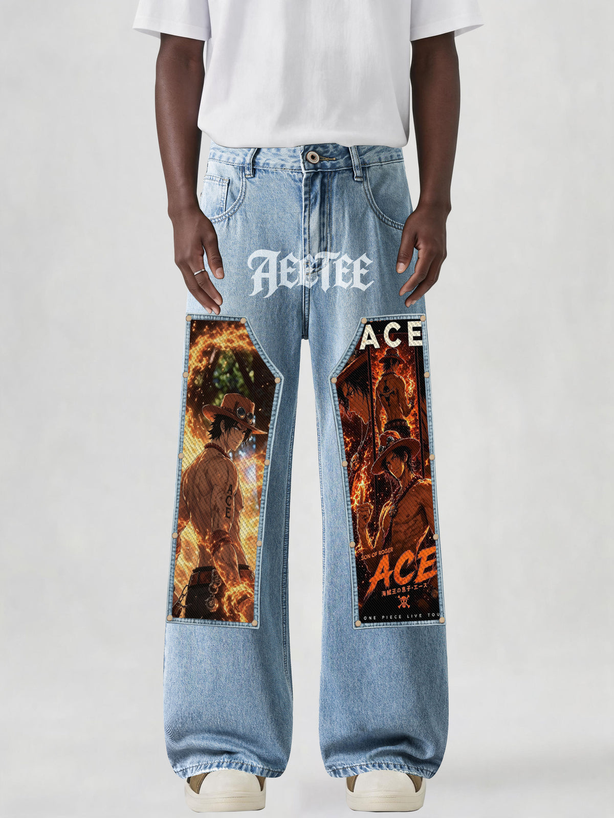 Portgas D. Ace flame Print Patches Denim