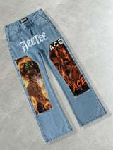 Portgas D. Ace flame Print Patches Denim