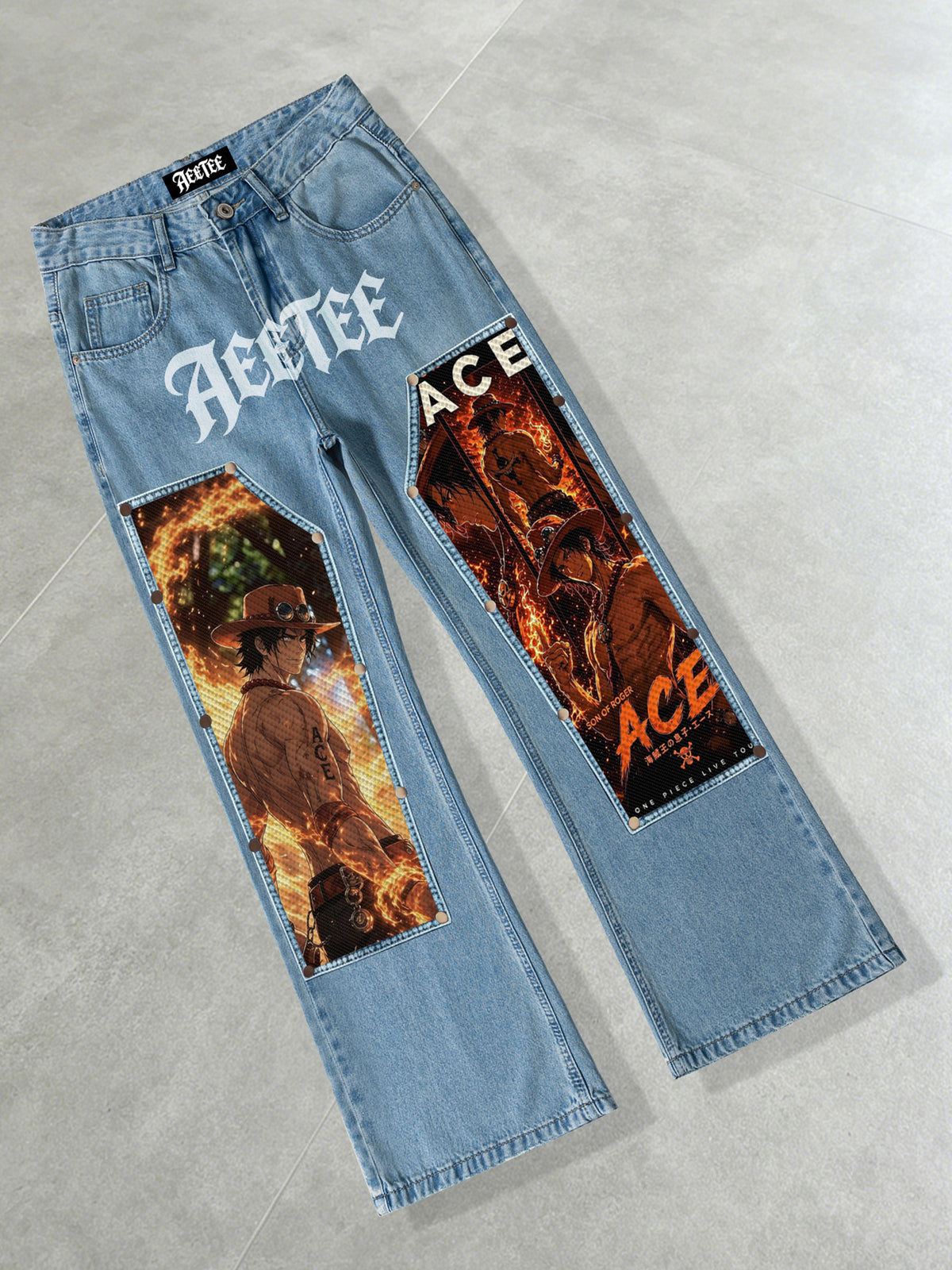 Portgas D. Ace flame Print Patches Denim