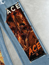 Portgas D. Ace flame Print Patches Denim