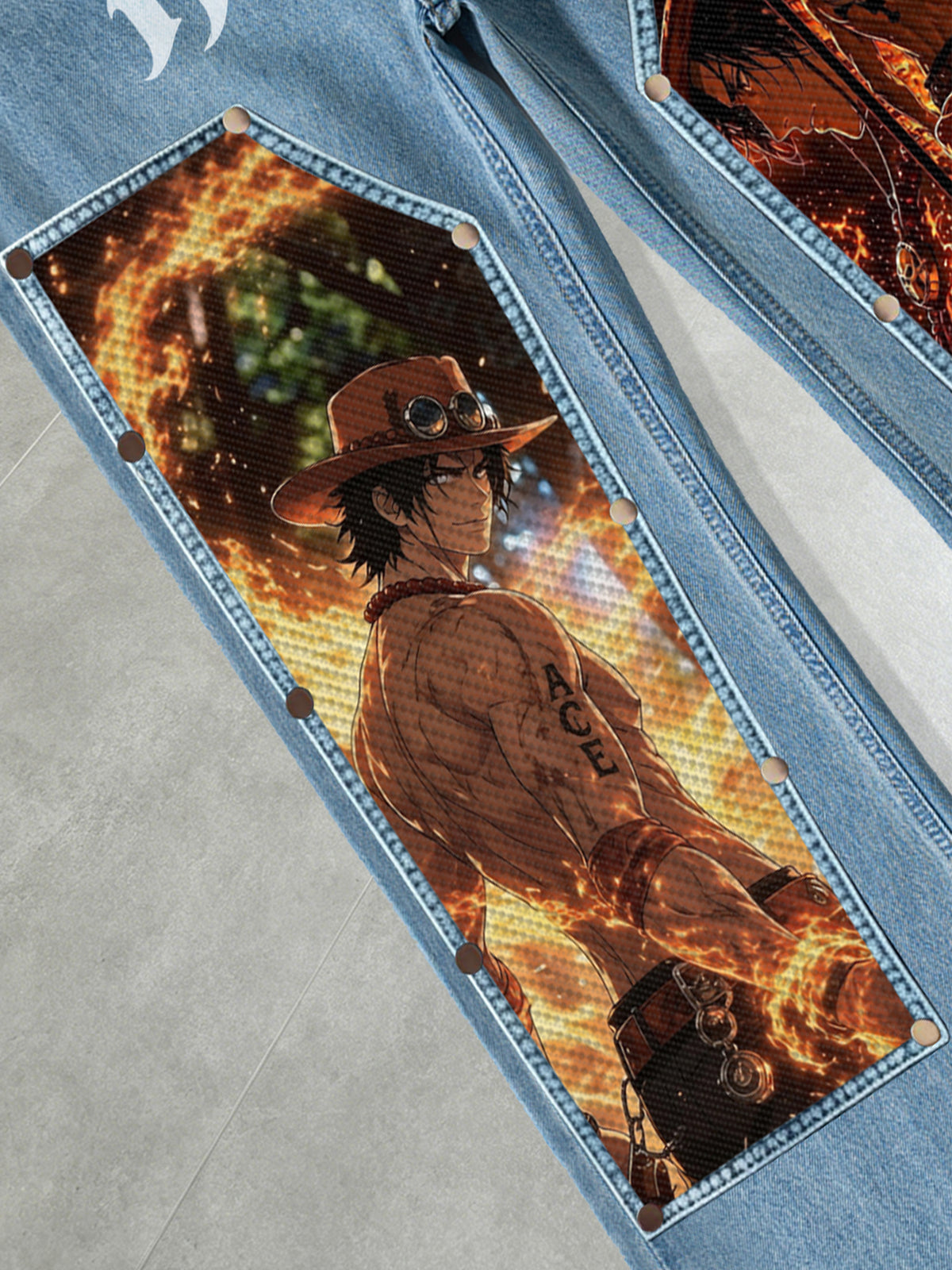 Portgas D. Ace flame Print Patches Denim