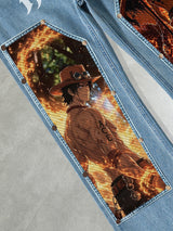 Portgas D. Ace flame Print Patches Denim