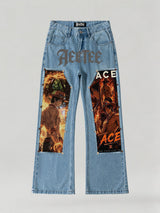 Portgas D. Ace flame Print Patches Denim