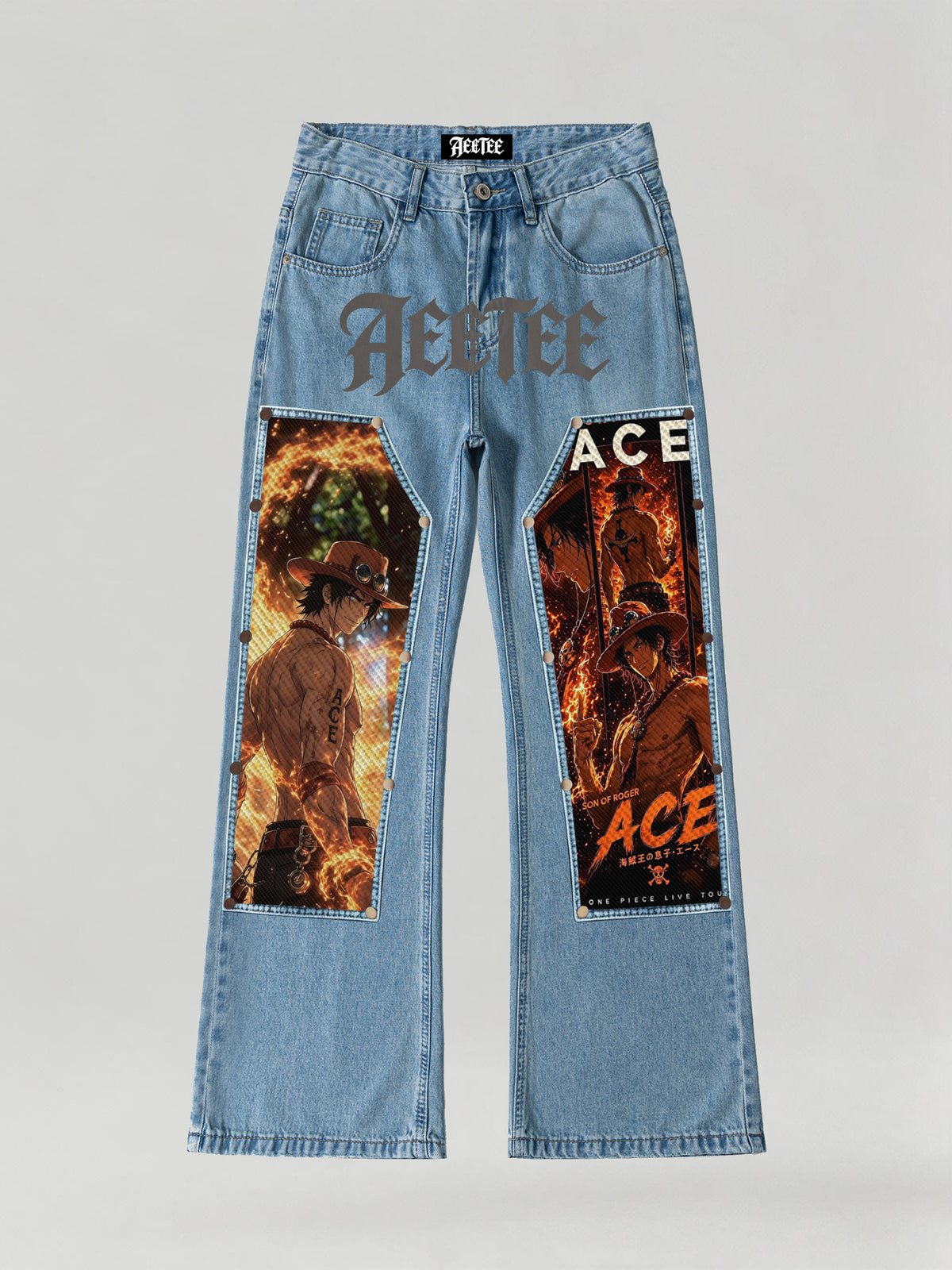 Portgas D. Ace flame Print Patches Denim