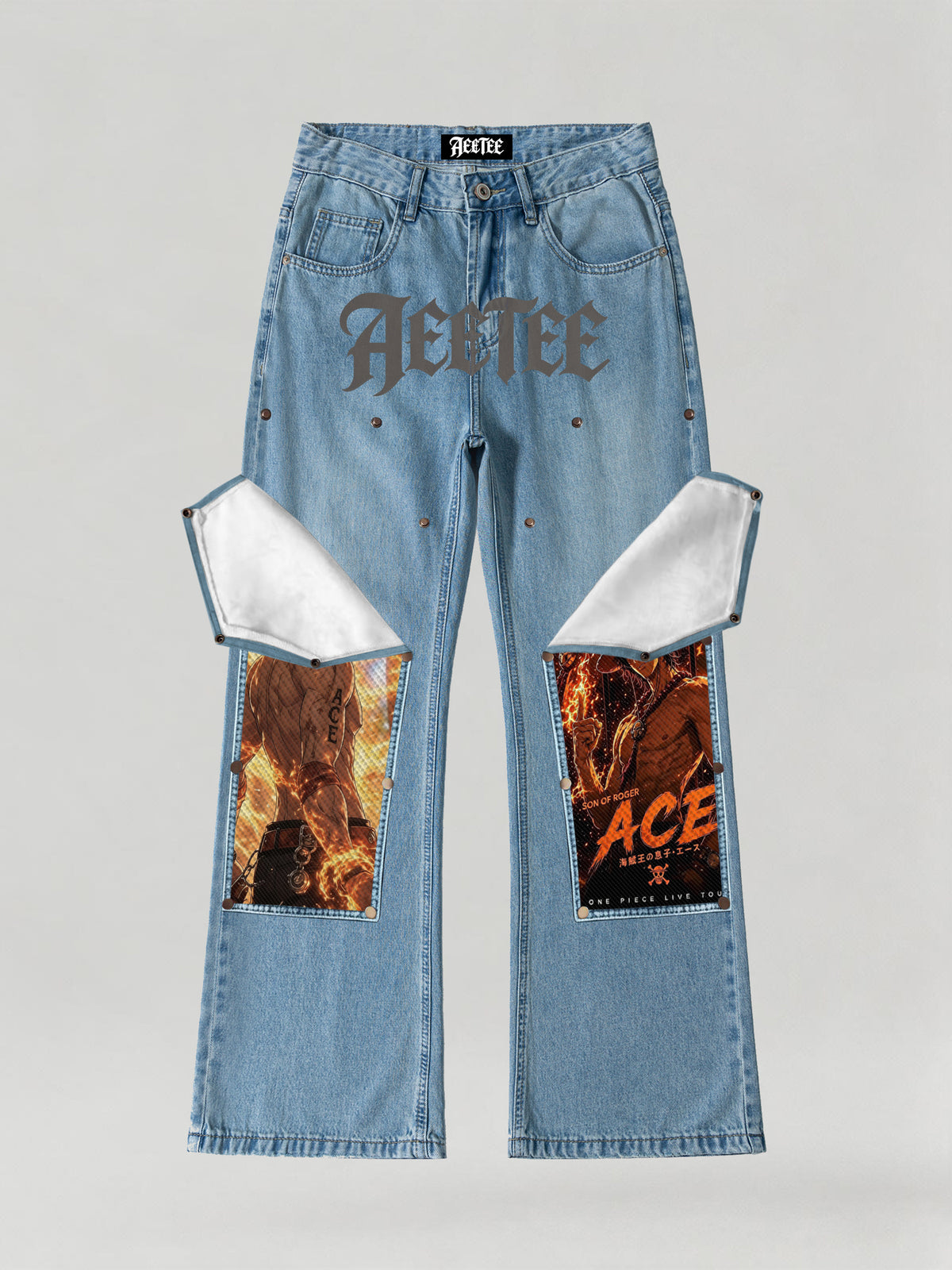Portgas D. Ace flame Print Patches Denim
