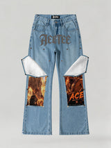 Portgas D. Ace flame Print Patches Denim