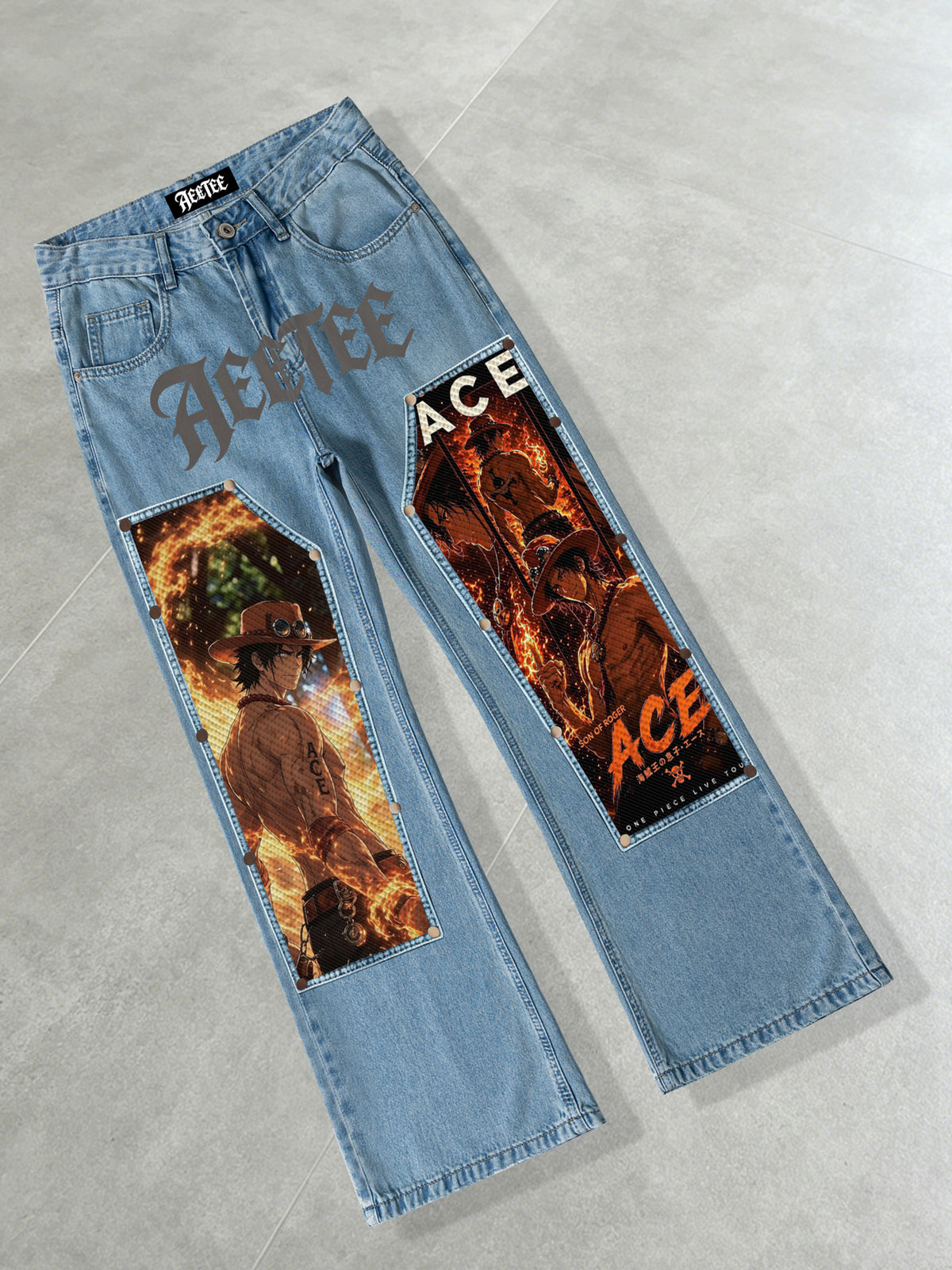 Portgas D. Ace flame Print Patches Denim