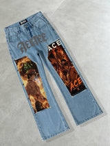 Portgas D. Ace flame Print Patches Denim
