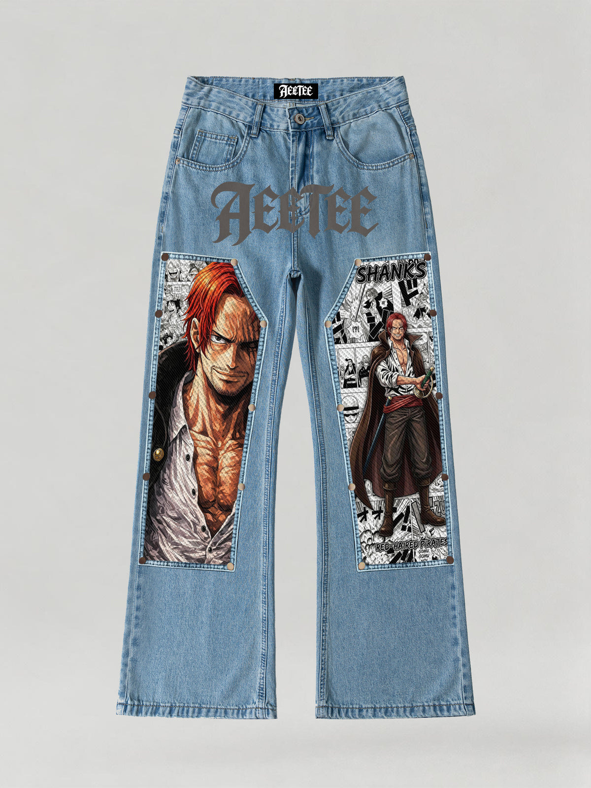 Comics One Piece Red Hair Shanks Patches Jeans