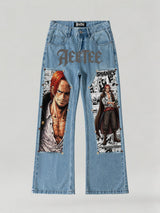 Comics One Piece Red Hair Shanks Patches Jeans